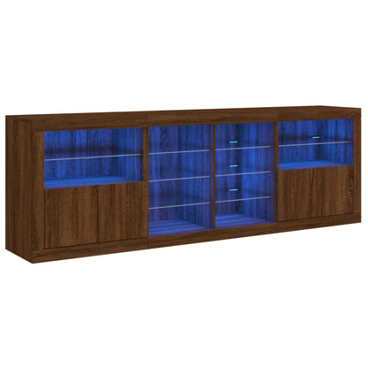 Credenza con Luci LED Rovere Marrone 202x37x67 cm