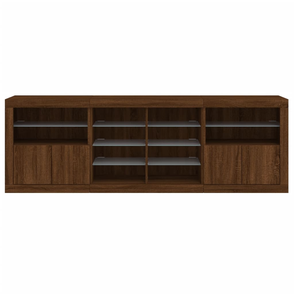 Credenza con Luci LED Rovere Marrone 202x37x67 cm