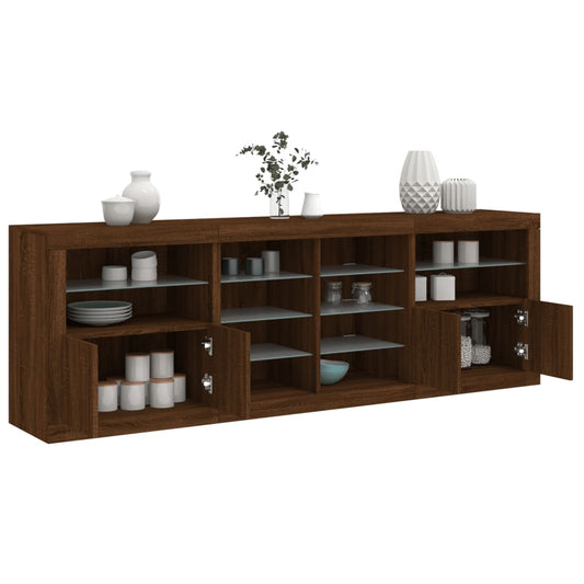 Credenza con Luci LED Rovere Marrone 202x37x67 cm