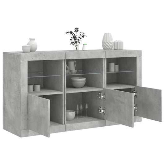 Credenza con Luci LED Grigio Cemento 123x37x67 cm