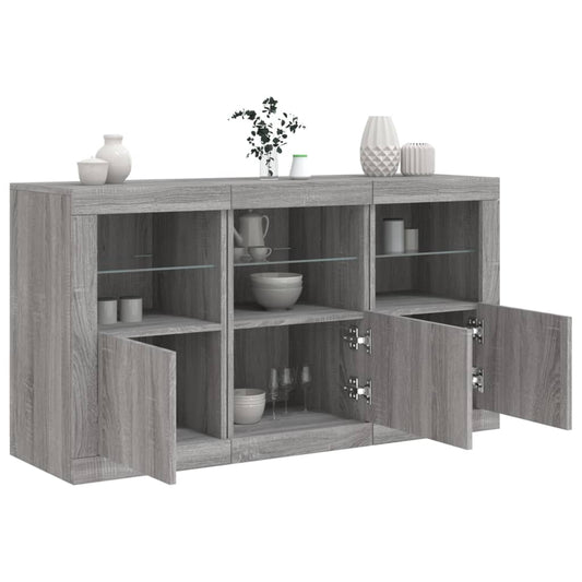 Credenza con Luci LED Grigio Sonoma 123x37x67 cm