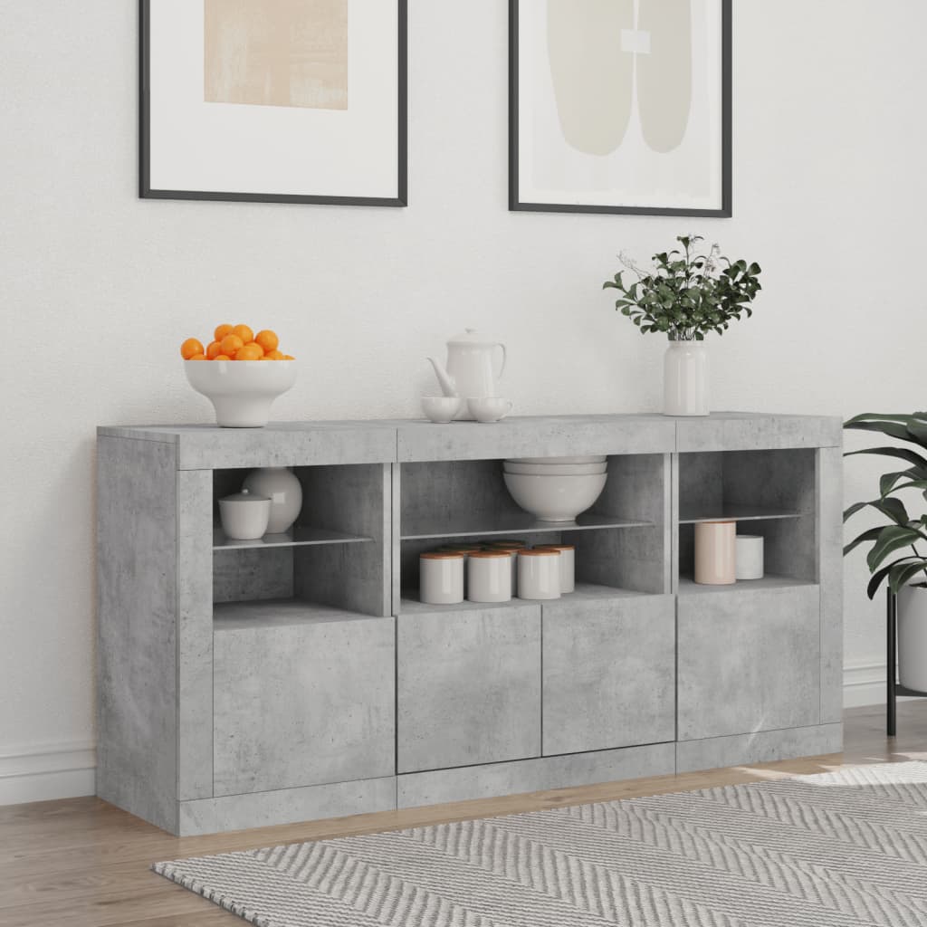 Credenza con Luci LED Grigio Cemento 142,5x37x67 cm - homemem39