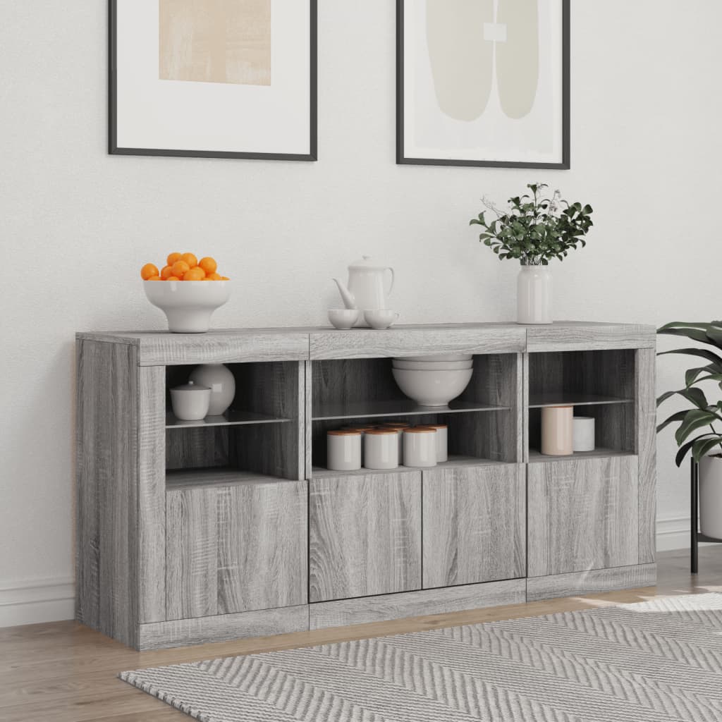 Credenza con Luci LED Grigio Sonoma 142,5x37x67 cm - homemem39