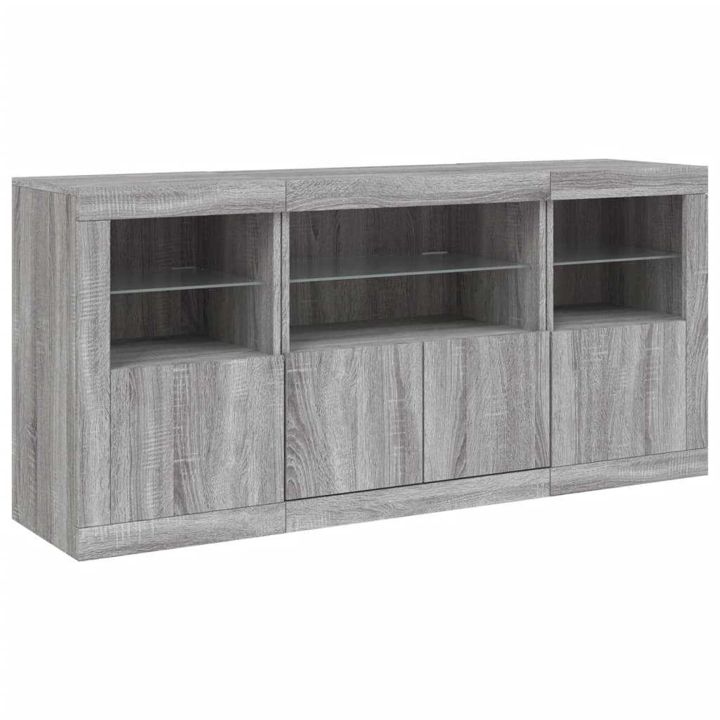 Credenza con Luci LED Grigio Sonoma 142,5x37x67 cm