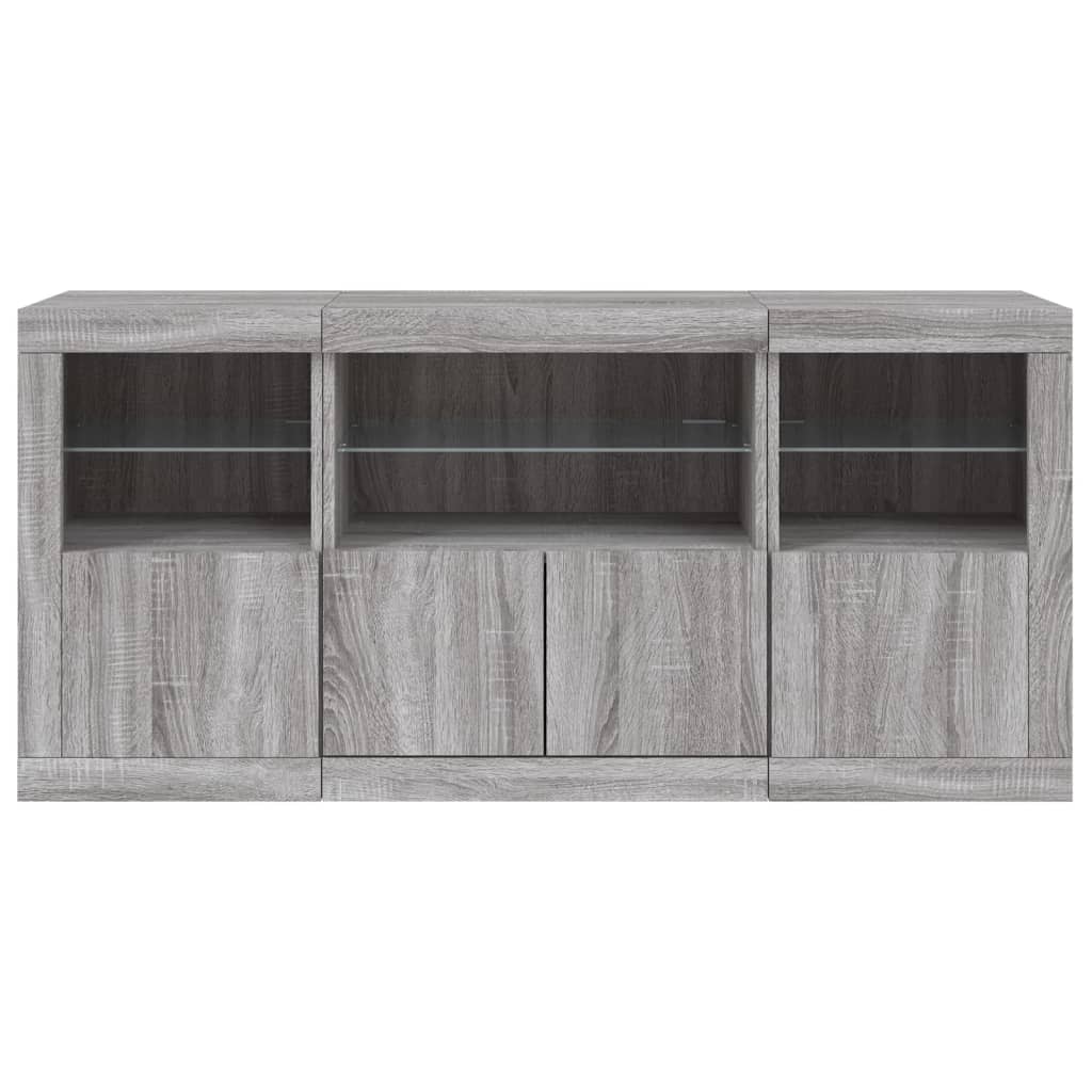 Credenza con Luci LED Grigio Sonoma 142,5x37x67 cm