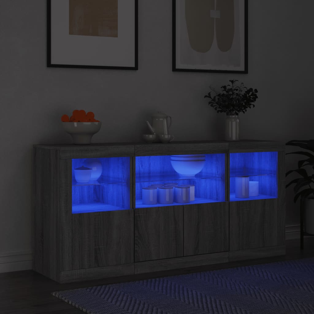 Credenza con Luci LED Grigio Sonoma 142,5x37x67 cm - homemem39