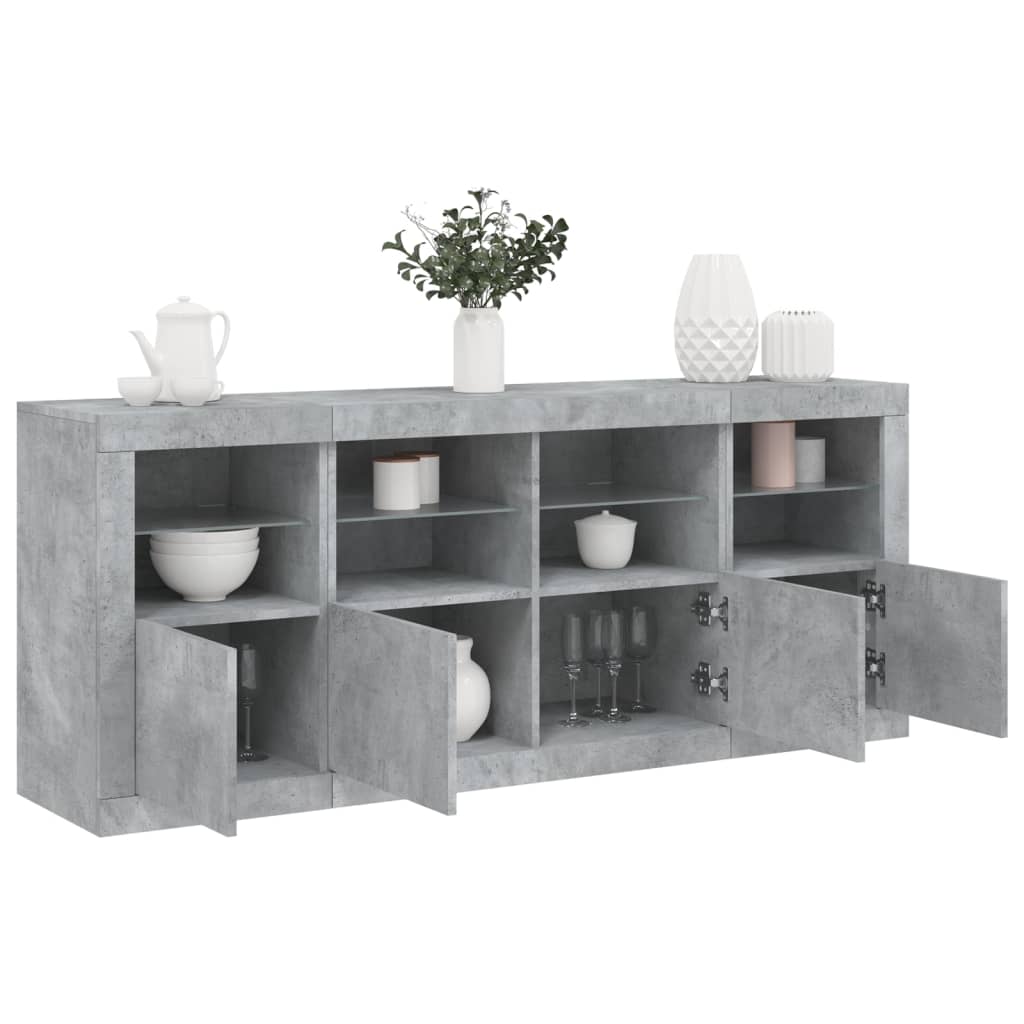 Credenza con Luci LED Grigio Cemento 163x37x67 cm - homemem39