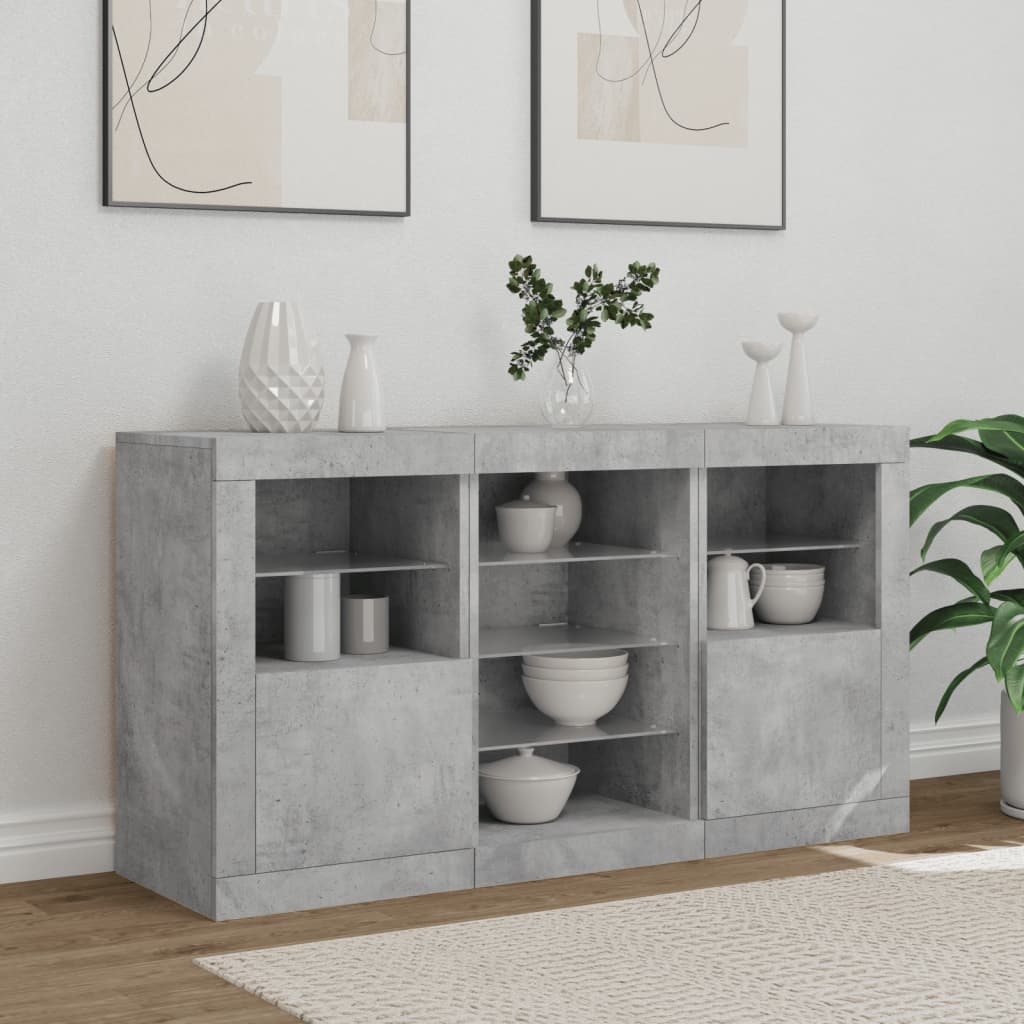 Credenza con Luci LED Grigio Cemento 123x37x67 cm - homemem39