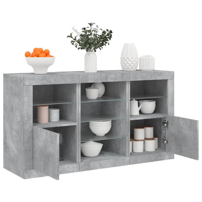 Credenza con Luci LED Grigio Cemento 123x37x67 cm