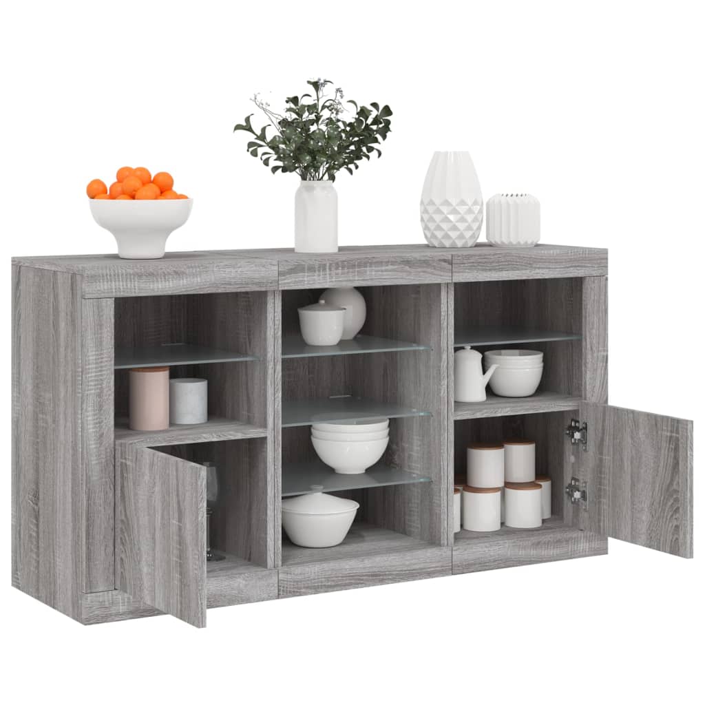 Credenza con Luci LED Grigio Sonoma 123x37x67 cm - homemem39