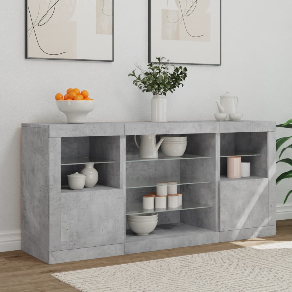 Credenza con Luci LED Grigio Cemento 142,5x37x67 cm - homemem39