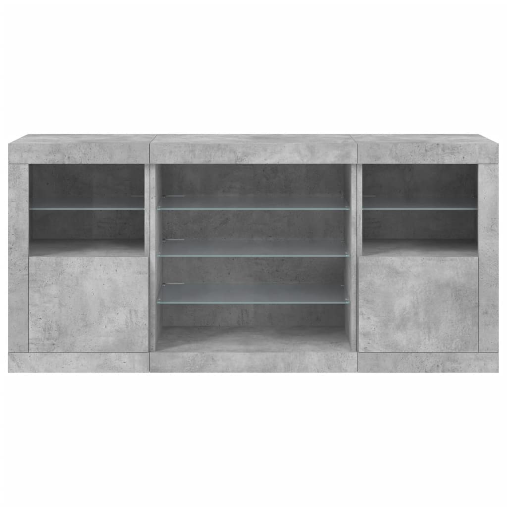 Credenza con Luci LED Grigio Cemento 142,5x37x67 cm - homemem39