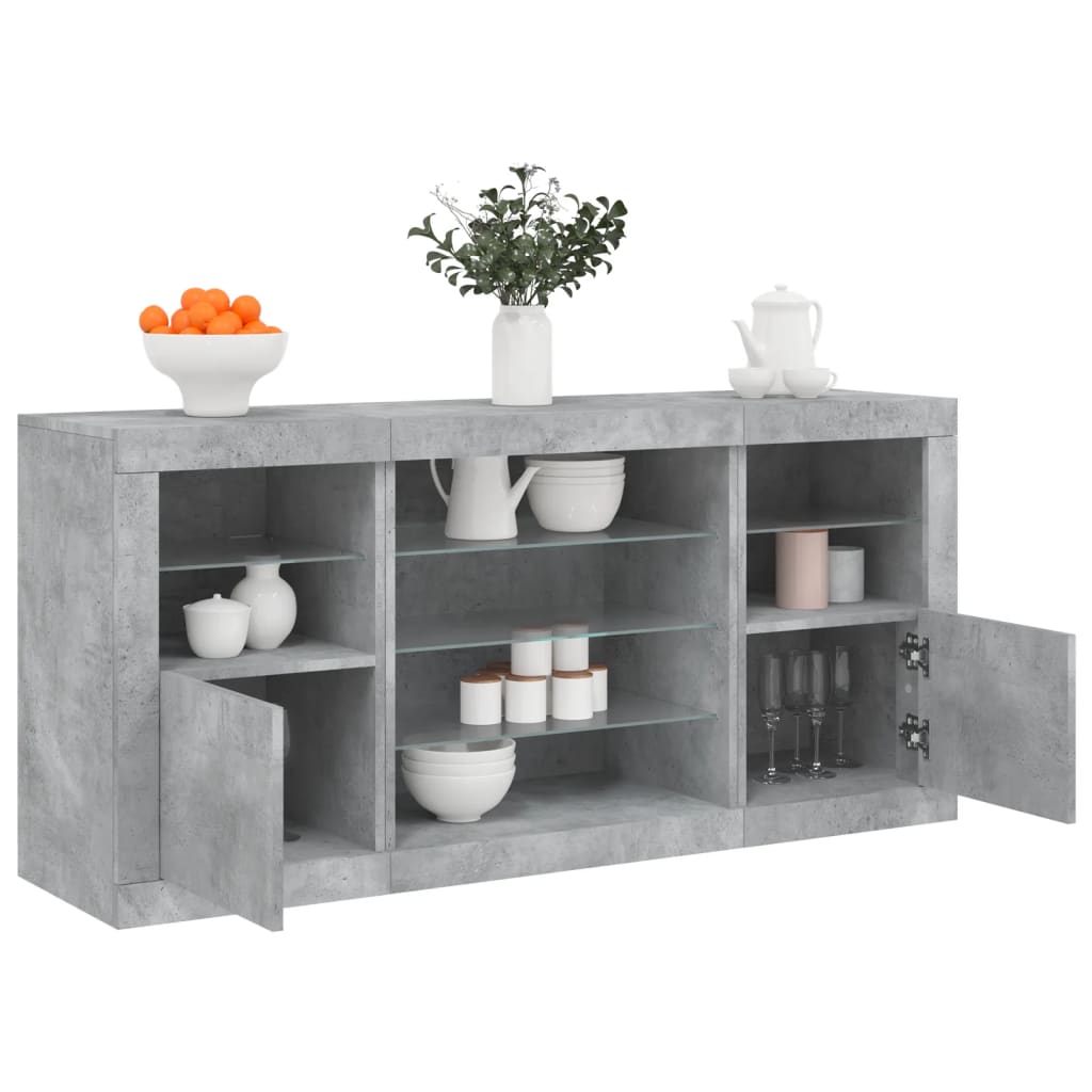 Credenza con Luci LED Grigio Cemento 142,5x37x67 cm - homemem39