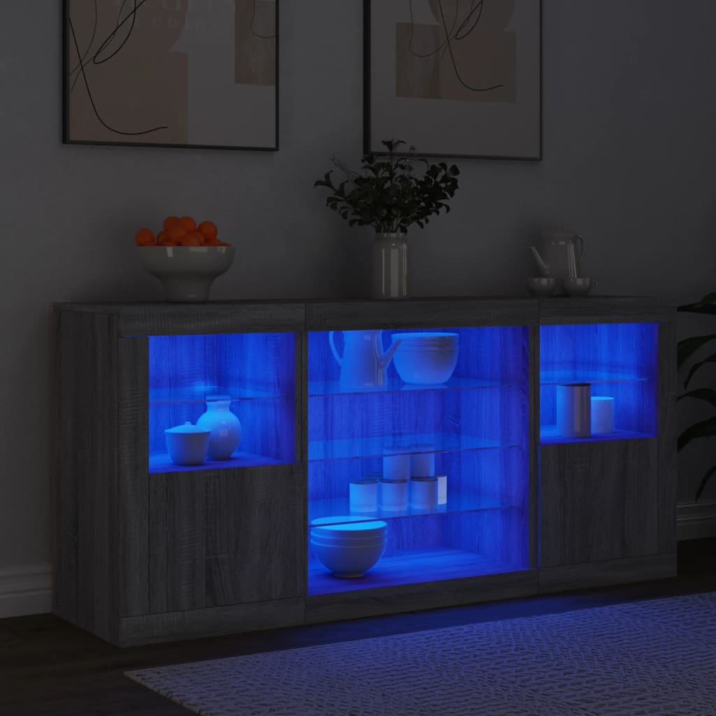 Credenza con Luci LED Grigio Sonoma 142,5x37x67 cm