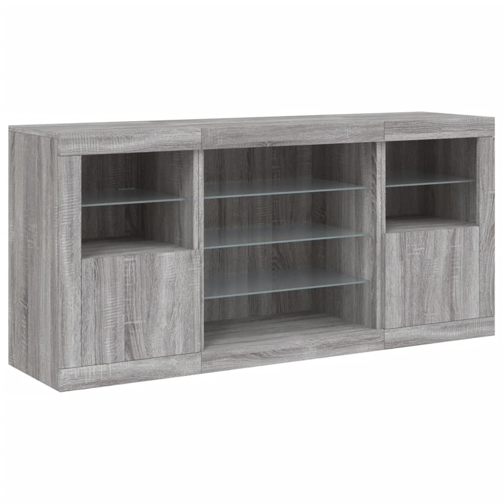 Credenza con Luci LED Grigio Sonoma 142,5x37x67 cm