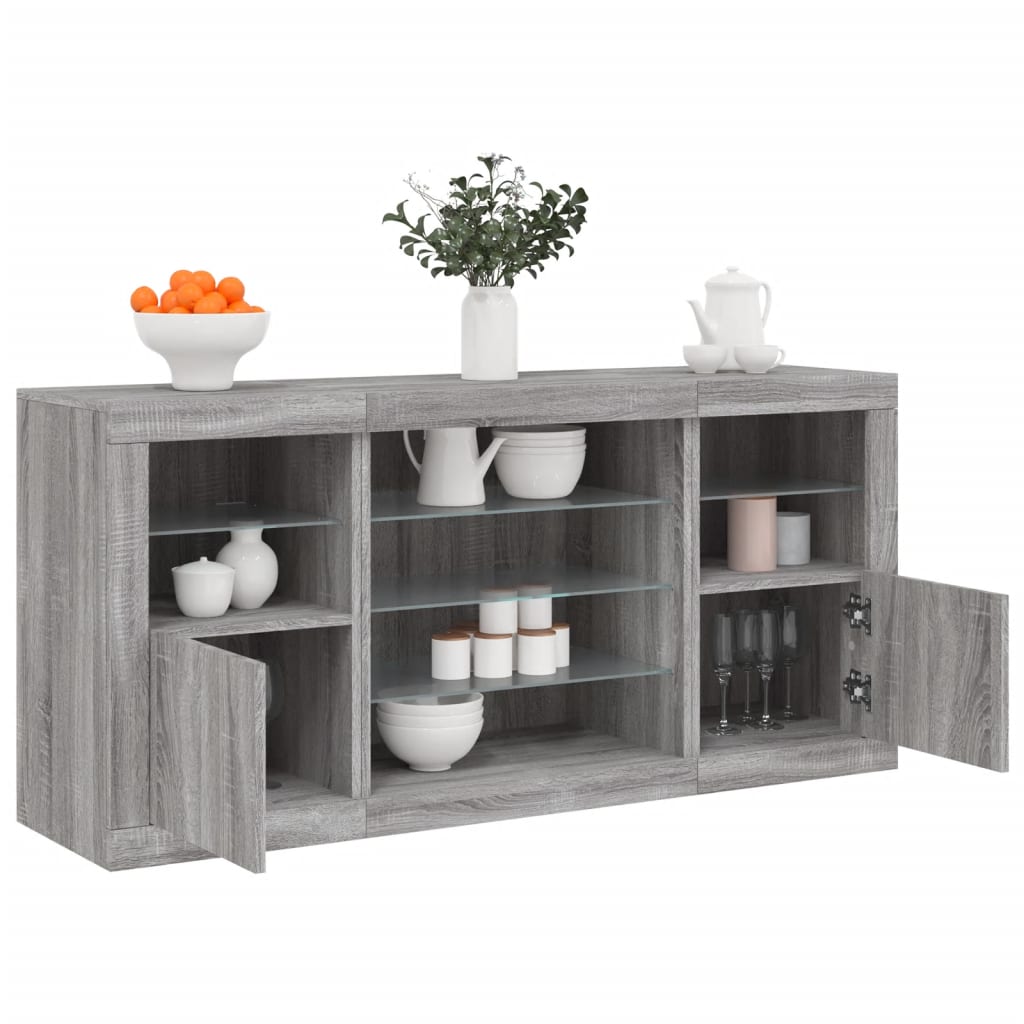 Credenza con Luci LED Grigio Sonoma 142,5x37x67 cm