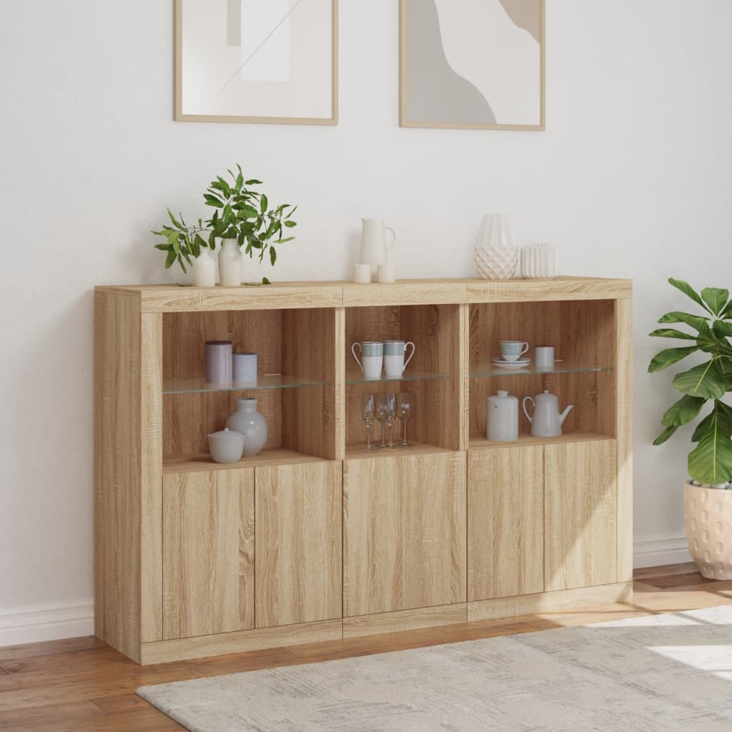 Credenza con Luci LED Rovere Sonoma 162x37x100 cm - homemem39