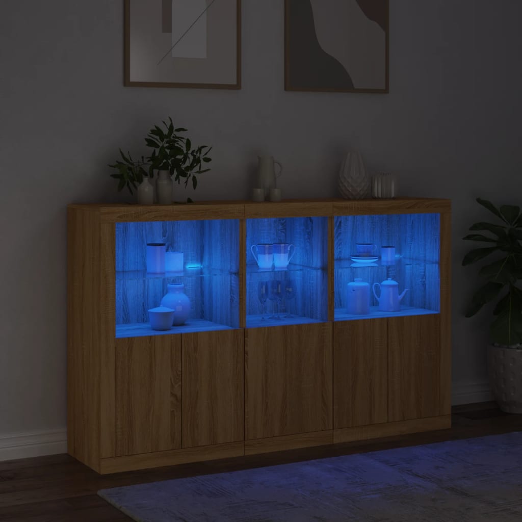 Credenza con Luci LED Rovere Sonoma 162x37x100 cm - homemem39