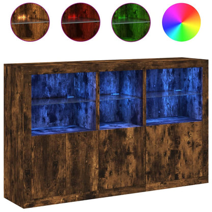 Credenza con Luci LED Rovere Fumo 162x37x100 cm