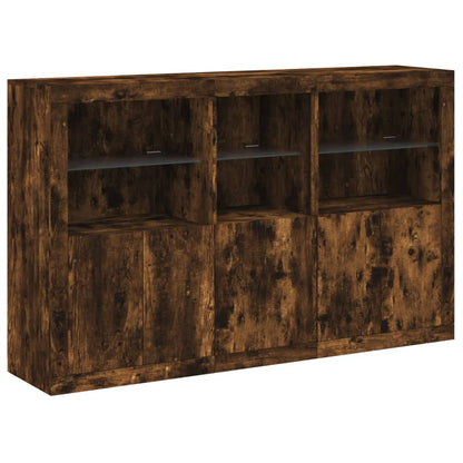 Credenza con Luci LED Rovere Fumo 162x37x100 cm