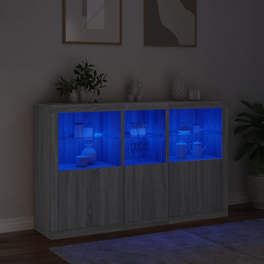 Credenza con Luci LED Grigio Sonoma 162x37x100 cm