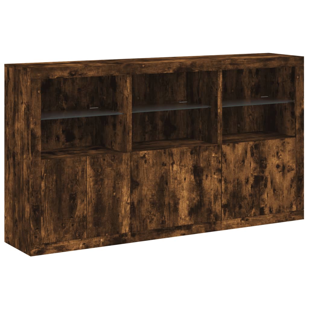 Credenza con Luci LED Rovere Fumo 181,5x37x100 cm - homemem39