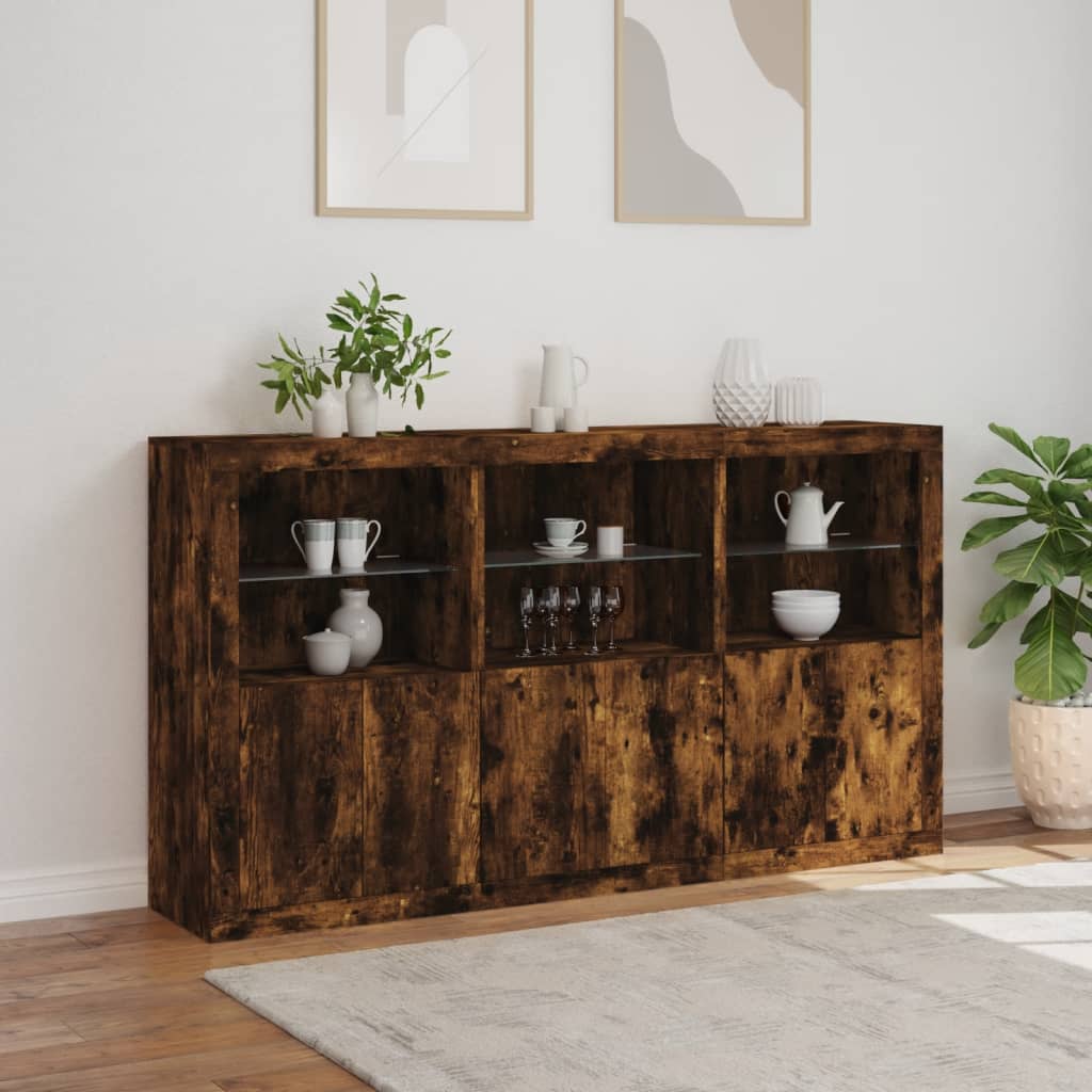 Credenza con Luci LED Rovere Fumo 181,5x37x100 cm - homemem39