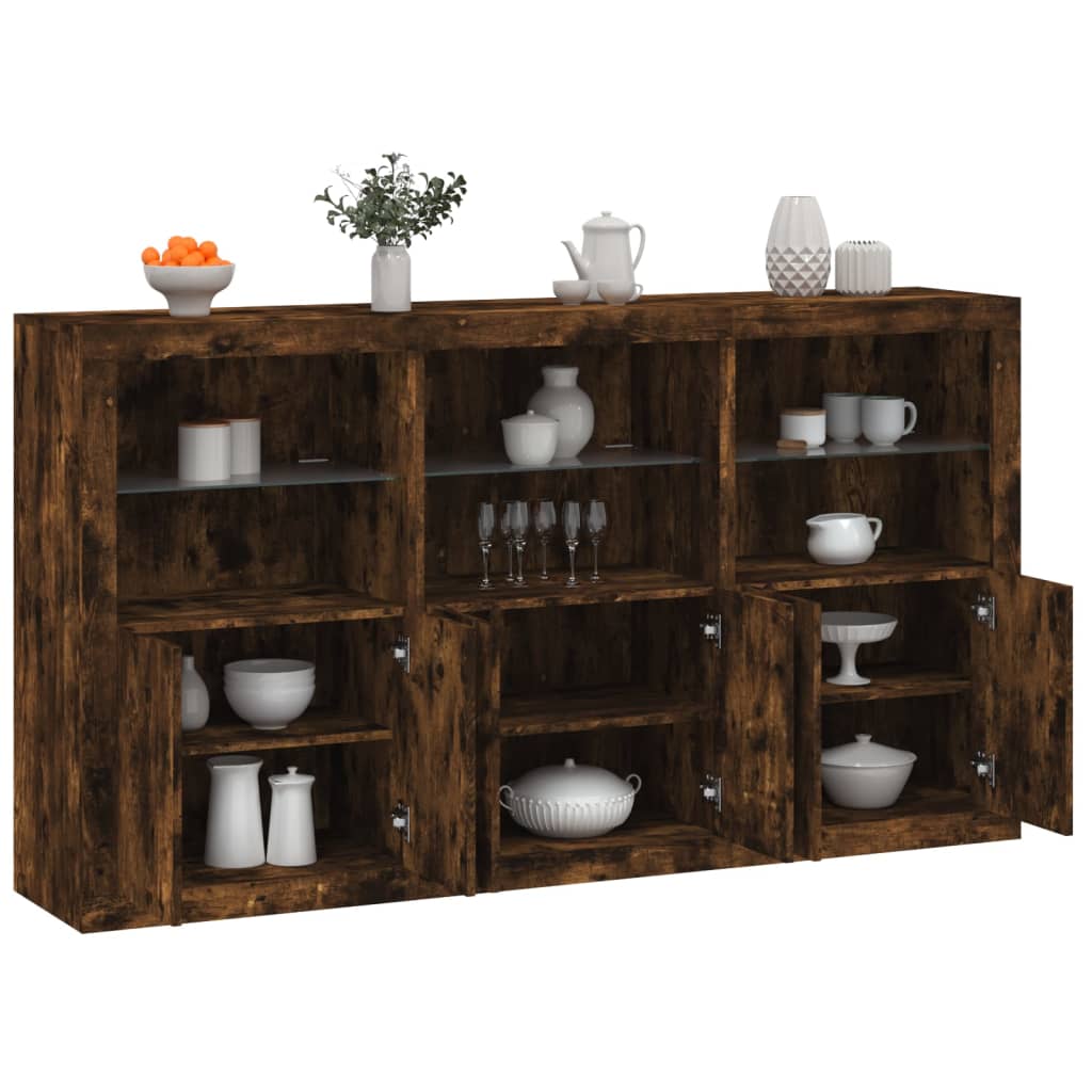 Credenza con Luci LED Rovere Fumo 181,5x37x100 cm - homemem39