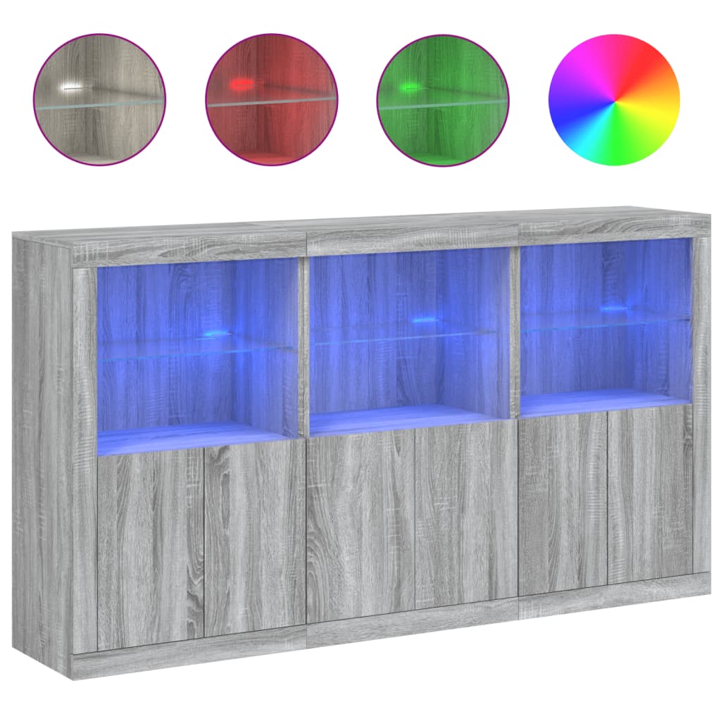 Credenza con Luci LED Grigio Sonoma 181,5x37x100 cm