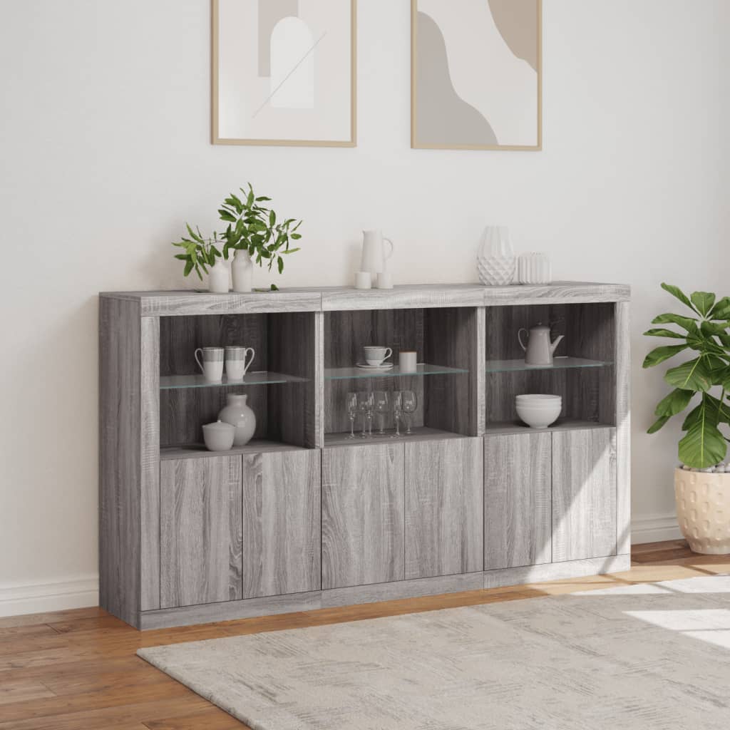 Credenza con Luci LED Grigio Sonoma 181,5x37x100 cm - homemem39