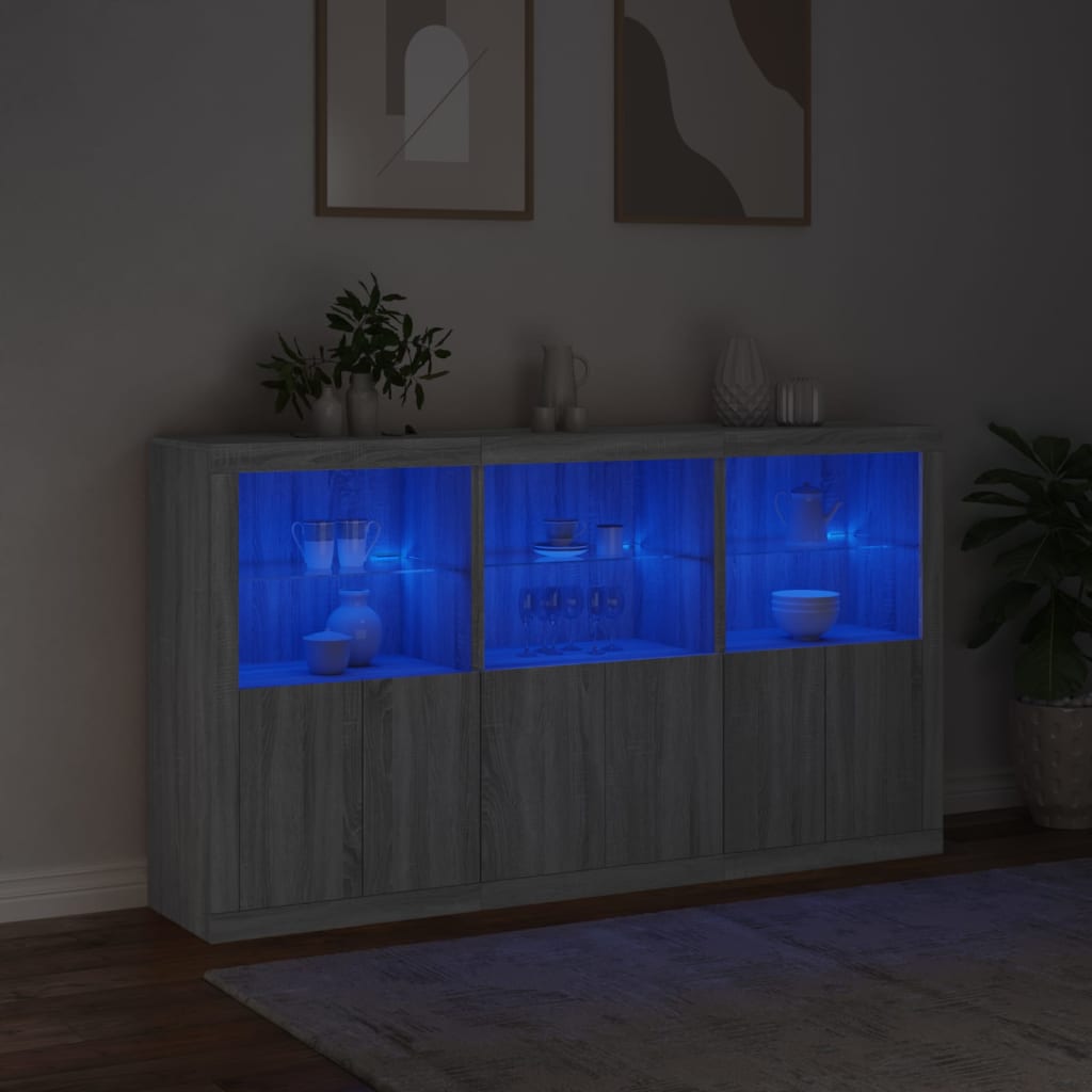 Credenza con Luci LED Grigio Sonoma 181,5x37x100 cm - homemem39