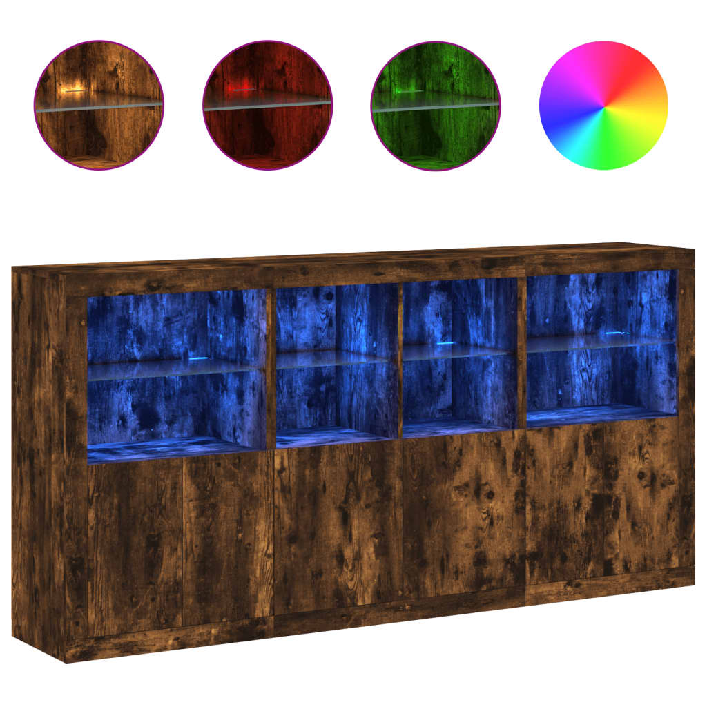 Credenza con Luci LED Rovere Fumo 202x37x100 cm - homemem39