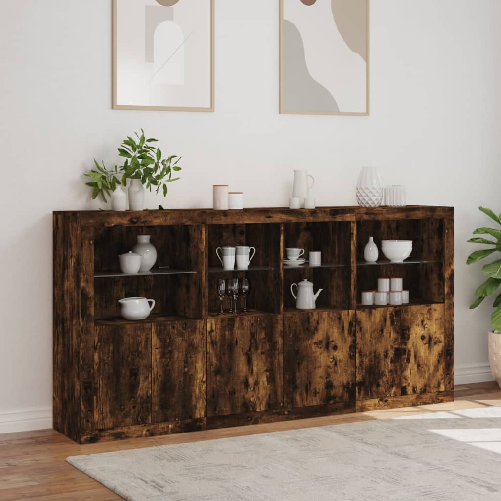 Credenza con Luci LED Rovere Fumo 202x37x100 cm - homemem39