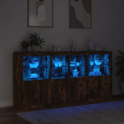 Credenza con Luci LED Rovere Fumo 202x37x100 cm