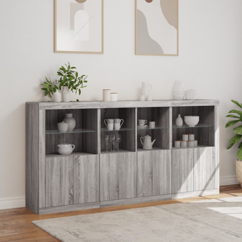 Credenza con Luci LED Grigio Sonoma 202x37x100 cm - homemem39