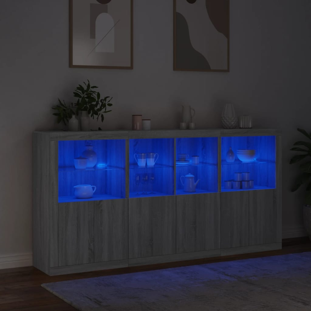 Credenza con Luci LED Grigio Sonoma 202x37x100 cm - homemem39