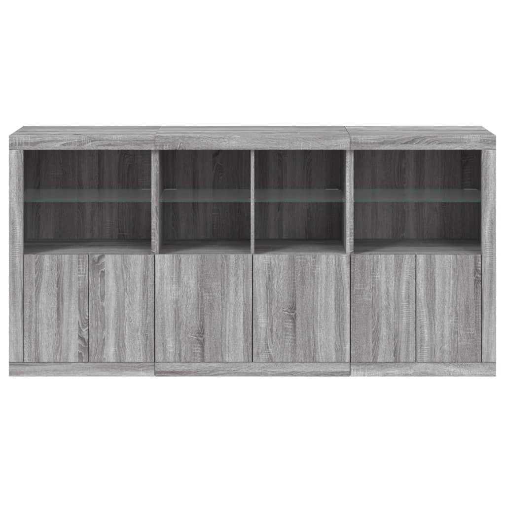 Credenza con Luci LED Grigio Sonoma 202x37x100 cm