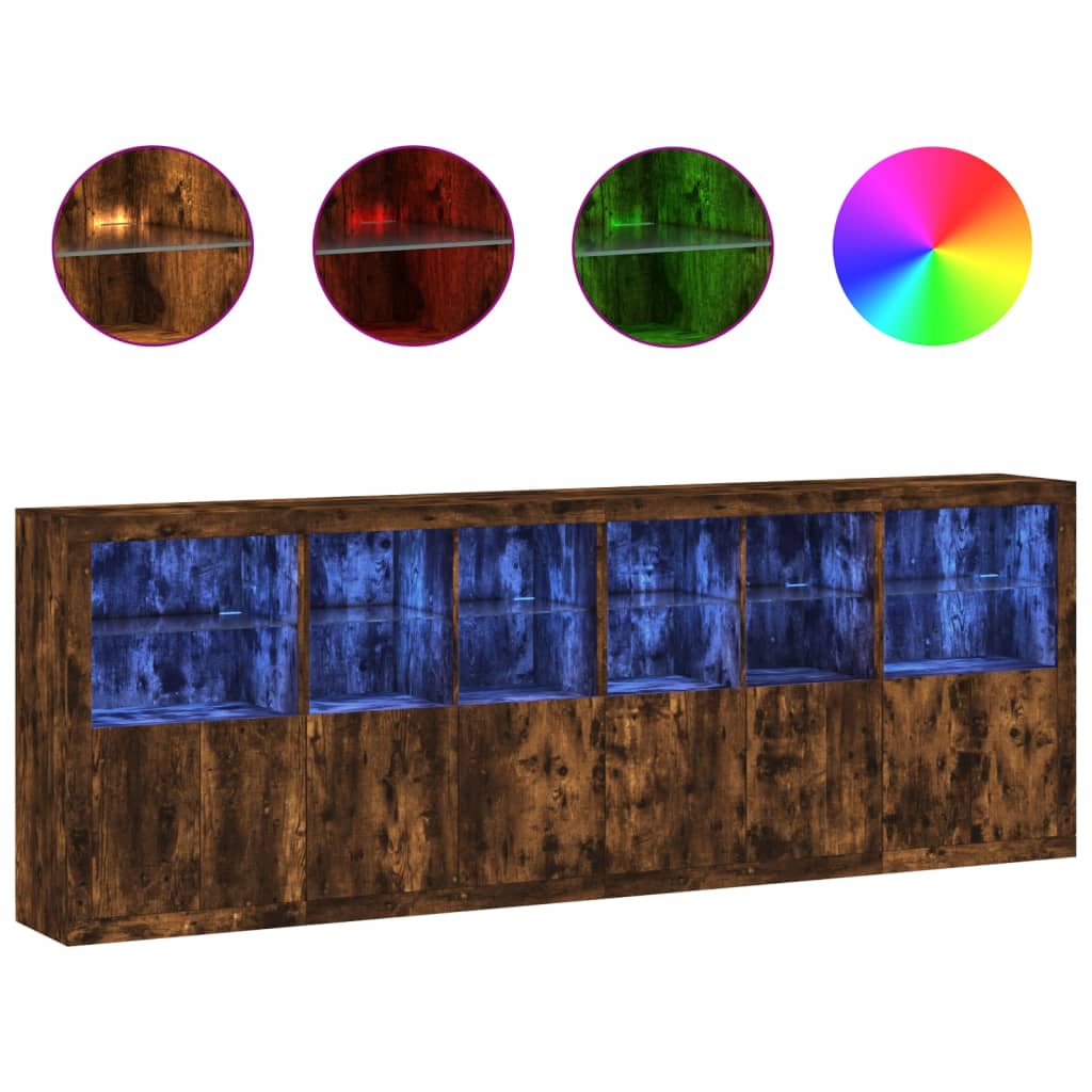 Credenza con Luci LED Rovere Fumo 283x37x100 cm