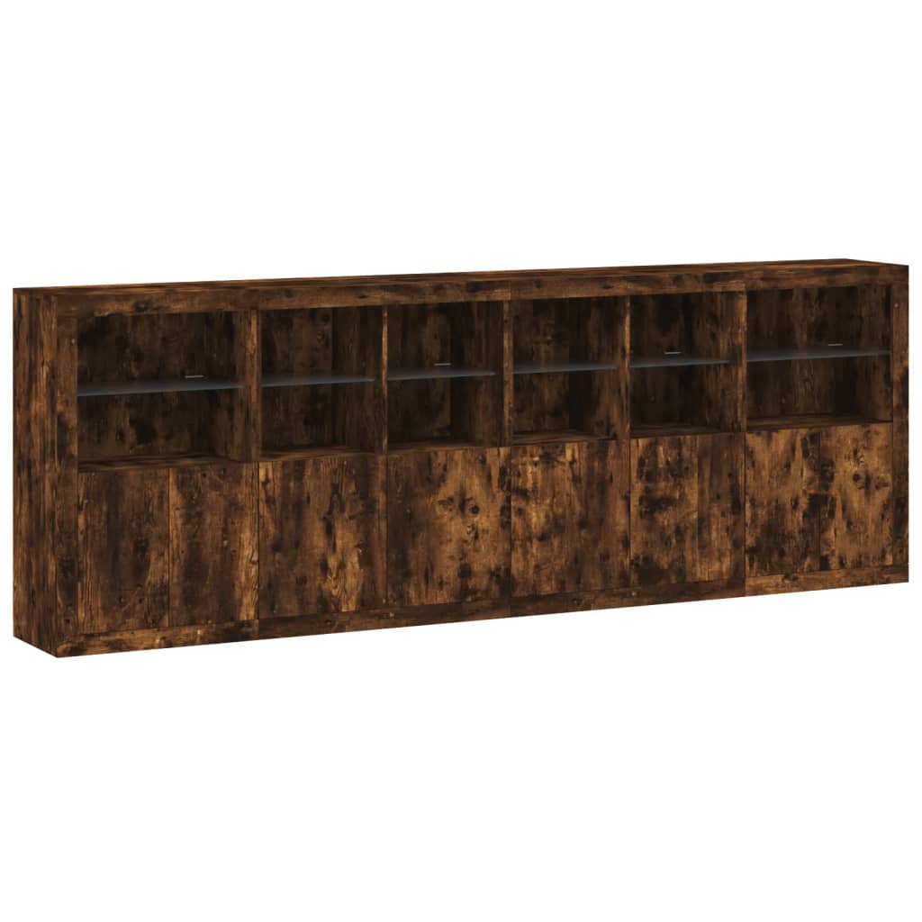 Credenza con Luci LED Rovere Fumo 283x37x100 cm