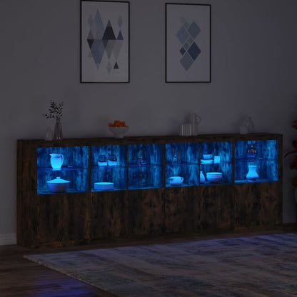 Credenza con Luci LED Rovere Fumo 283x37x100 cm