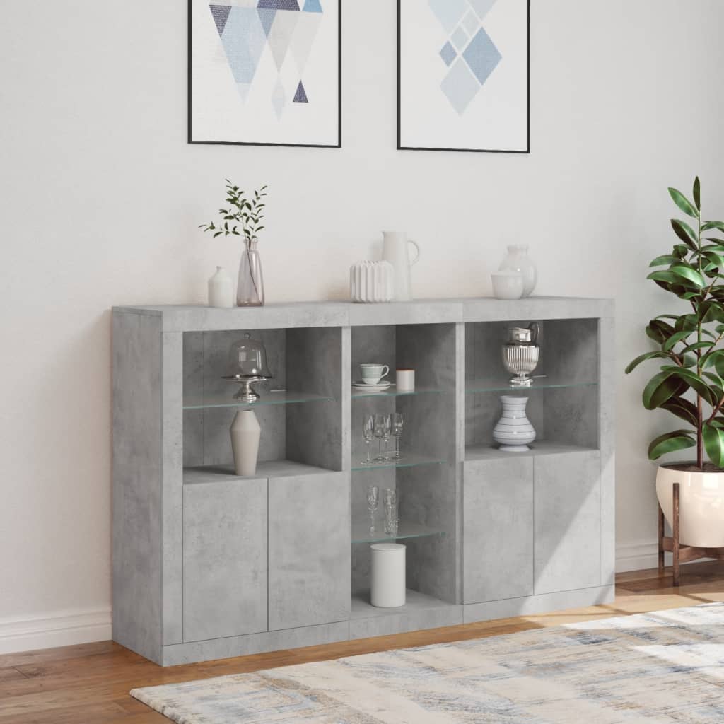 Credenza con Luci LED Grigio Cemento 162x37x100 cm