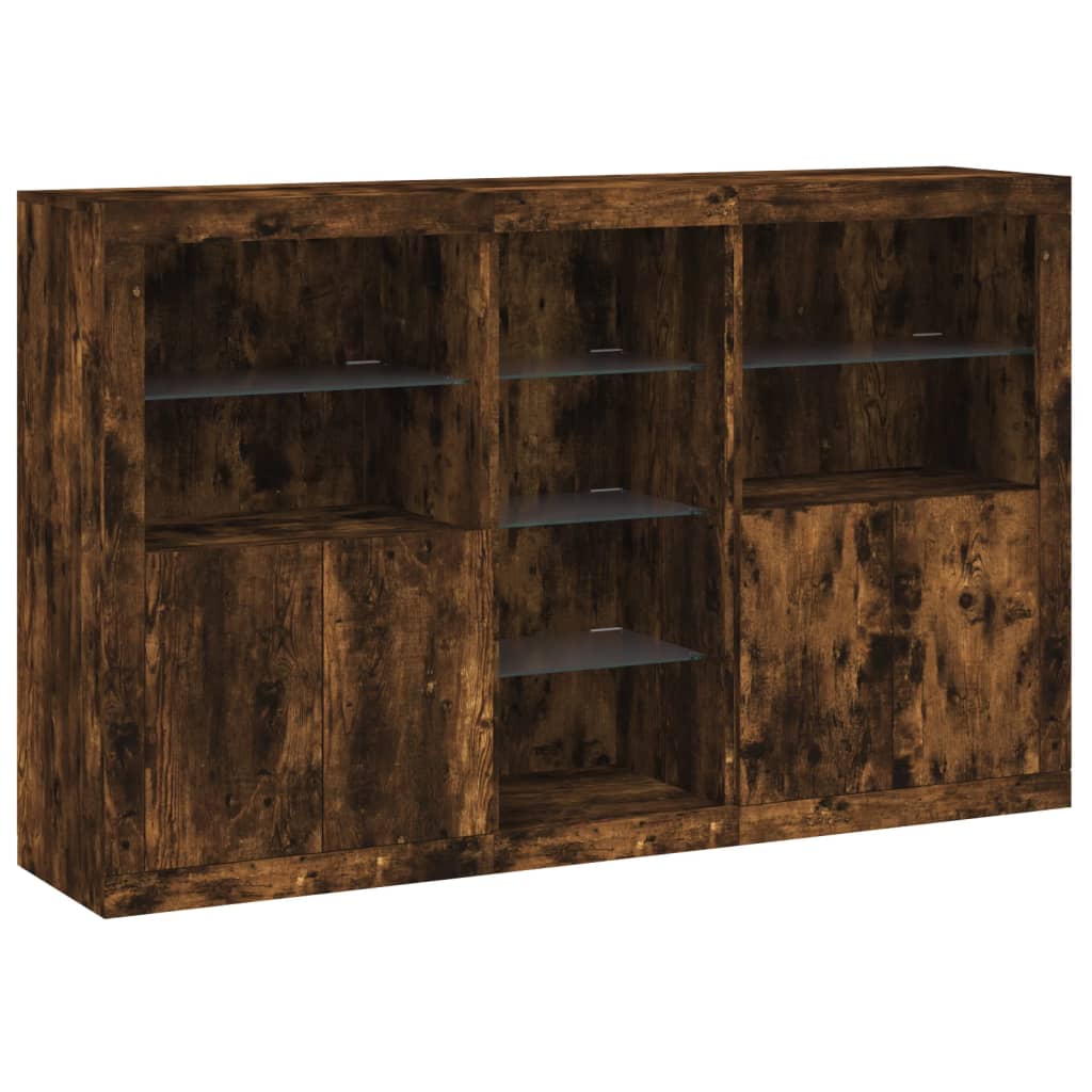 Credenza con Luci LED Rovere Fumo 162x37x100 cm - homemem39