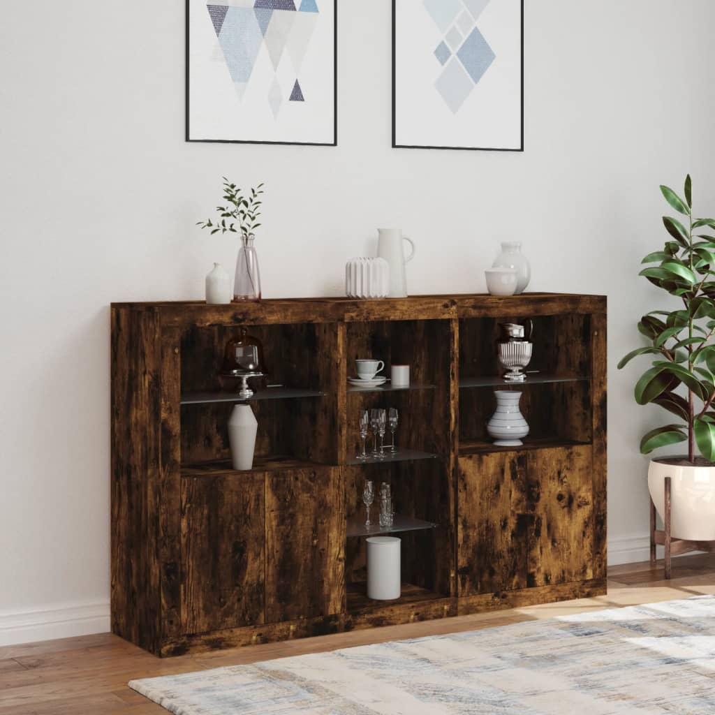 Credenza con Luci LED Rovere Fumo 162x37x100 cm - homemem39