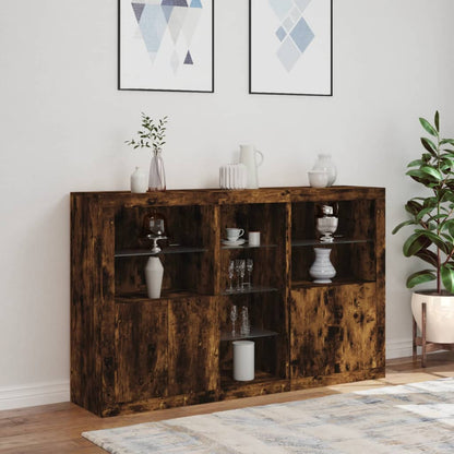 Credenza con Luci LED Rovere Fumo 162x37x100 cm