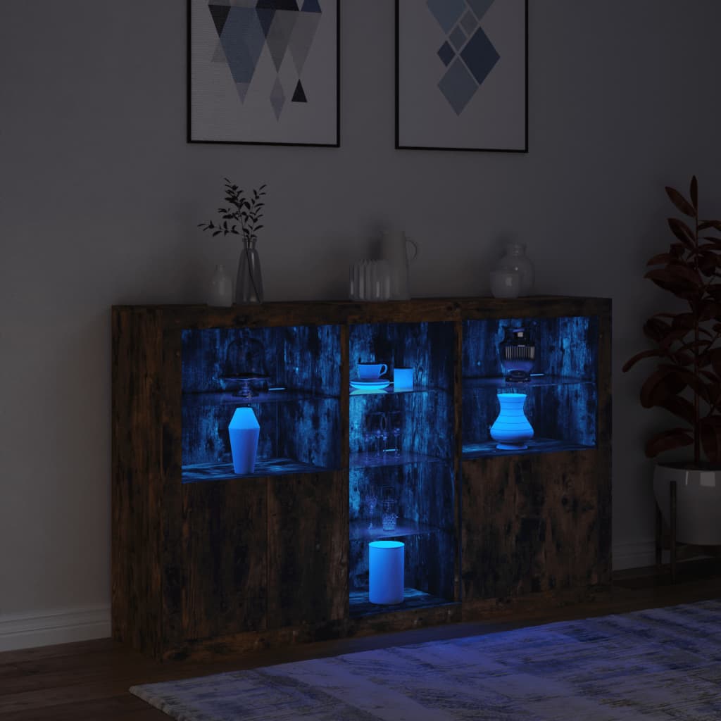 Credenza con Luci LED Rovere Fumo 162x37x100 cm