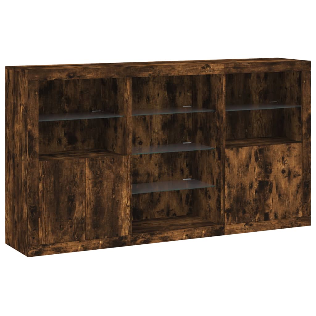 Credenza con Luci LED Rovere Fumo 181,5x37x100 cm - homemem39