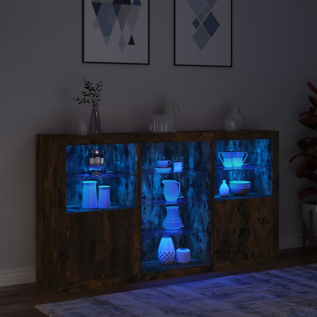 Credenza con Luci LED Rovere Fumo 181,5x37x100 cm - homemem39