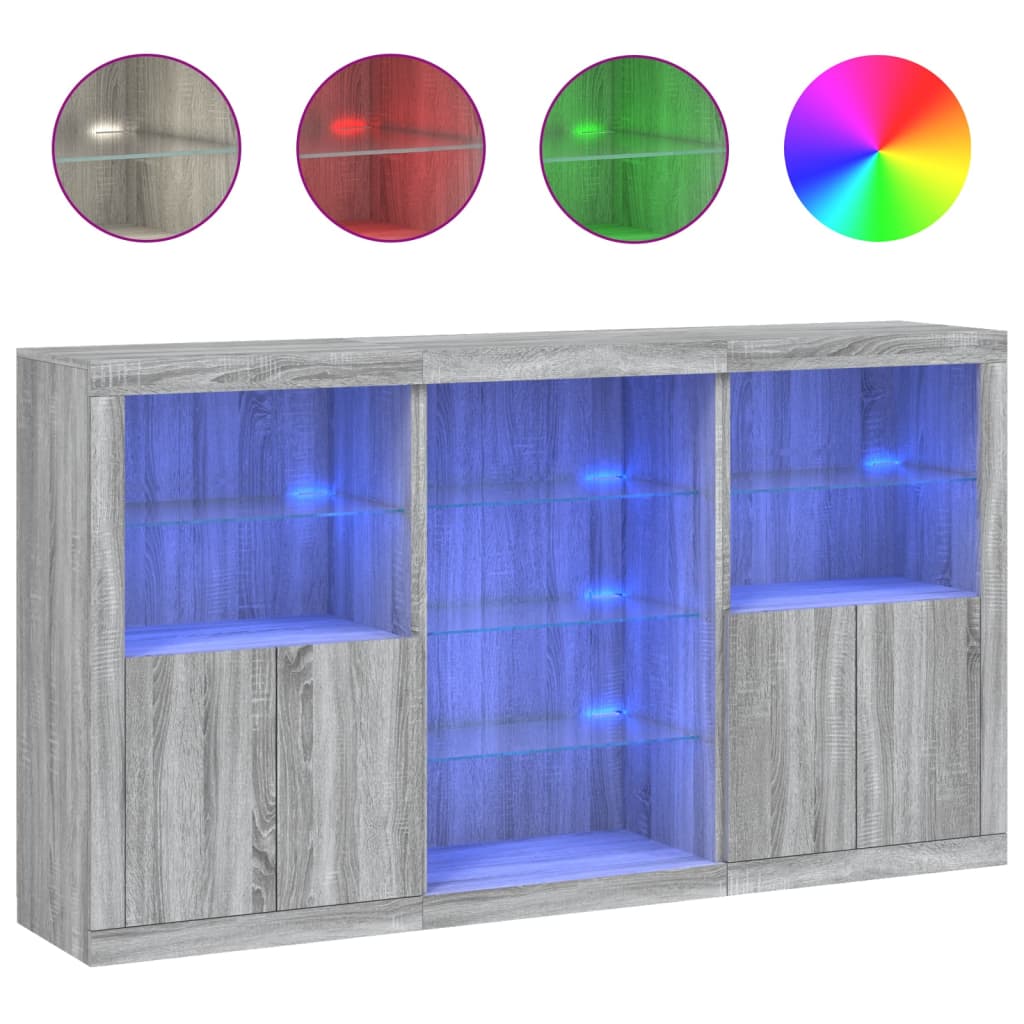 Credenza con Luci LED Grigio Sonoma 181,5x37x100 cm - homemem39