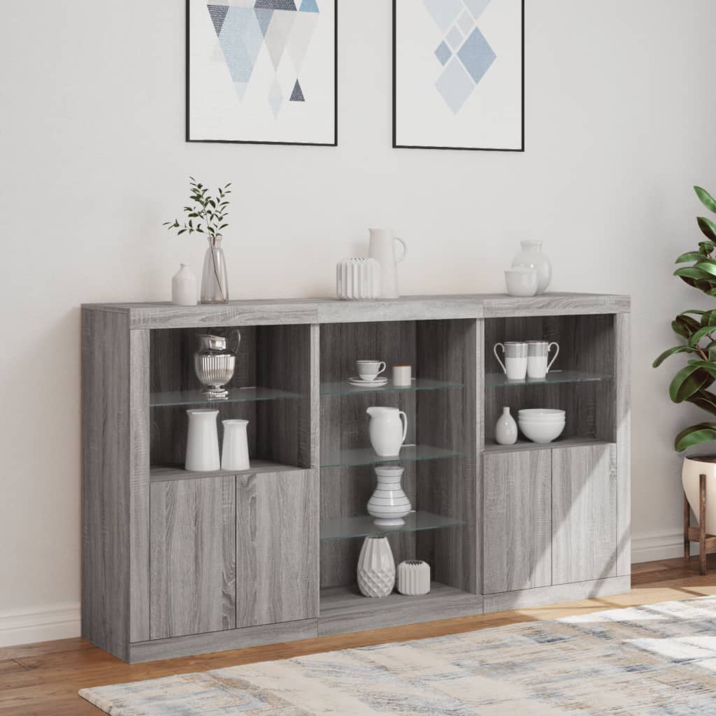 Credenza con Luci LED Grigio Sonoma 181,5x37x100 cm - homemem39