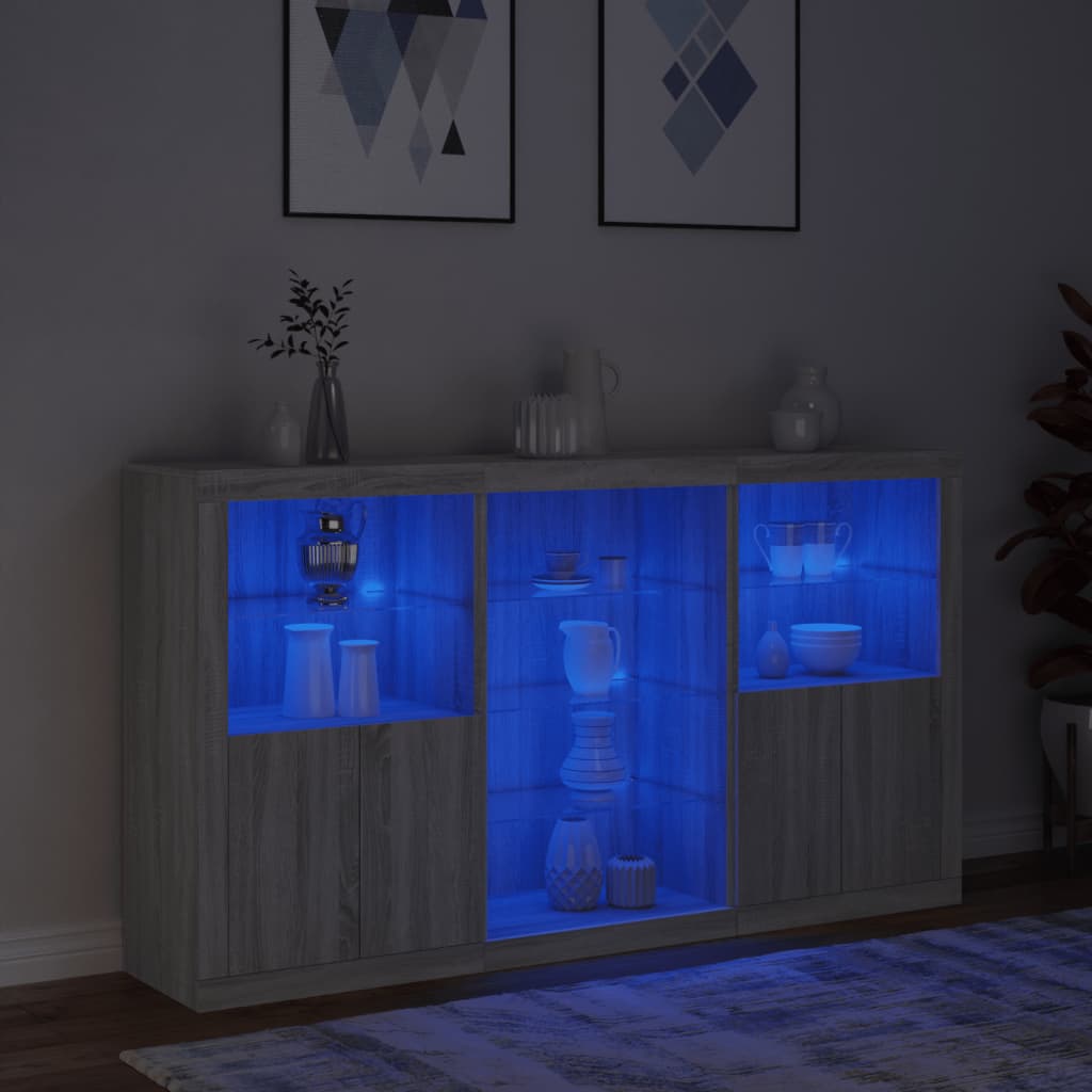 Credenza con Luci LED Grigio Sonoma 181,5x37x100 cm